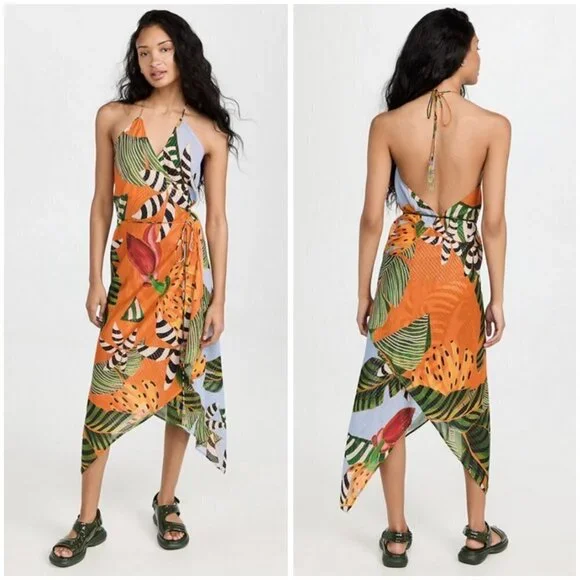 FARM RIO Striped Bananas Cover-Up Dress ~ Multi-Color Tropical Print Medium NWOT - Picture 9 of 16